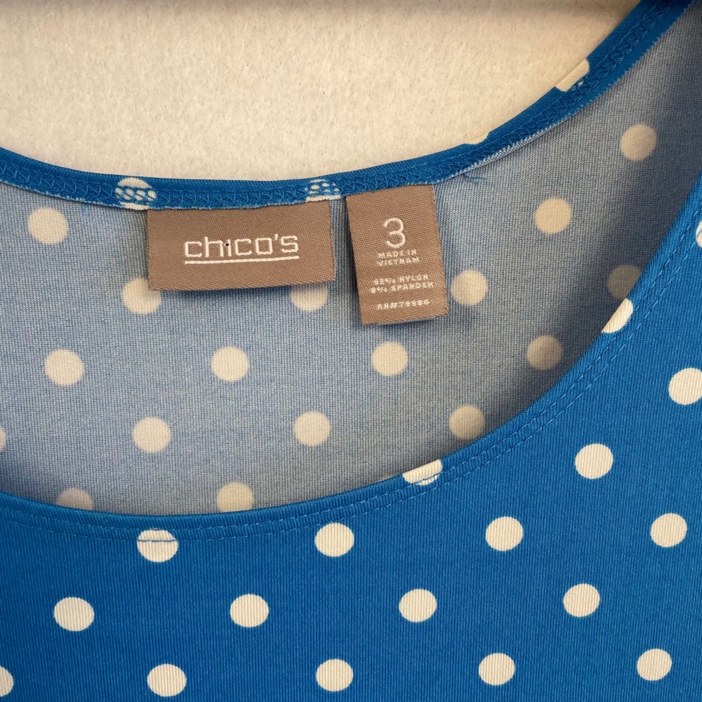 Chico's Polka Dot Microfiber Tank Top Size 3 XL Teal Blue White Sleeveless‎ - Picture 4 of 9